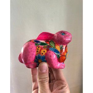 Huichol mexican painted rabbit sculpture
